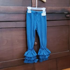 Turquoise cotton ruffled leggings